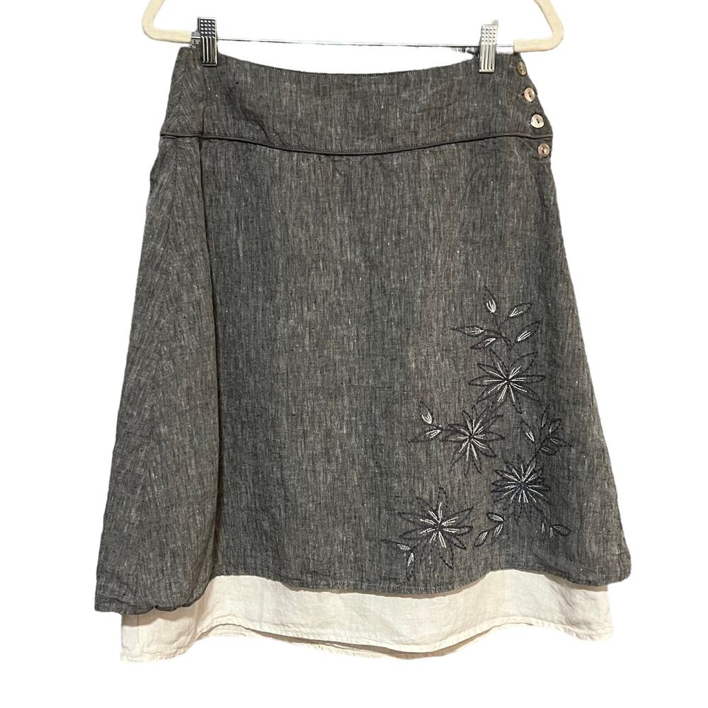 Two Star Dog A Frame Linen Skirt with Embroidered Flowers Medium